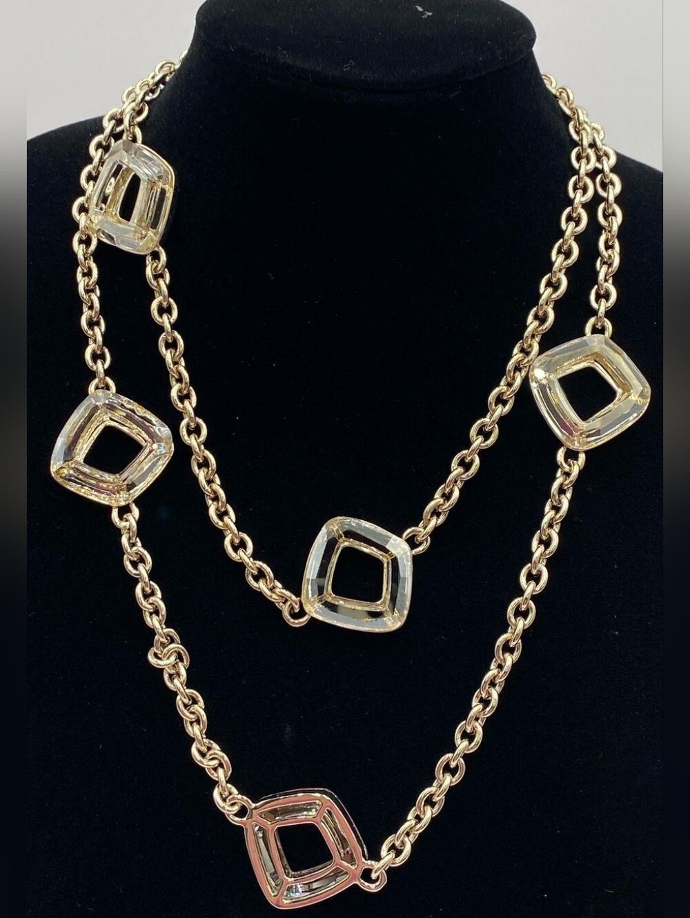 Extremely RARE St John Crystal Stations Geometric Gold Necklace DAZZLING!✨